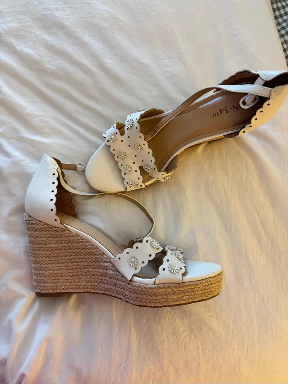 Macy's White Floral Cutout Block Heel Sandals